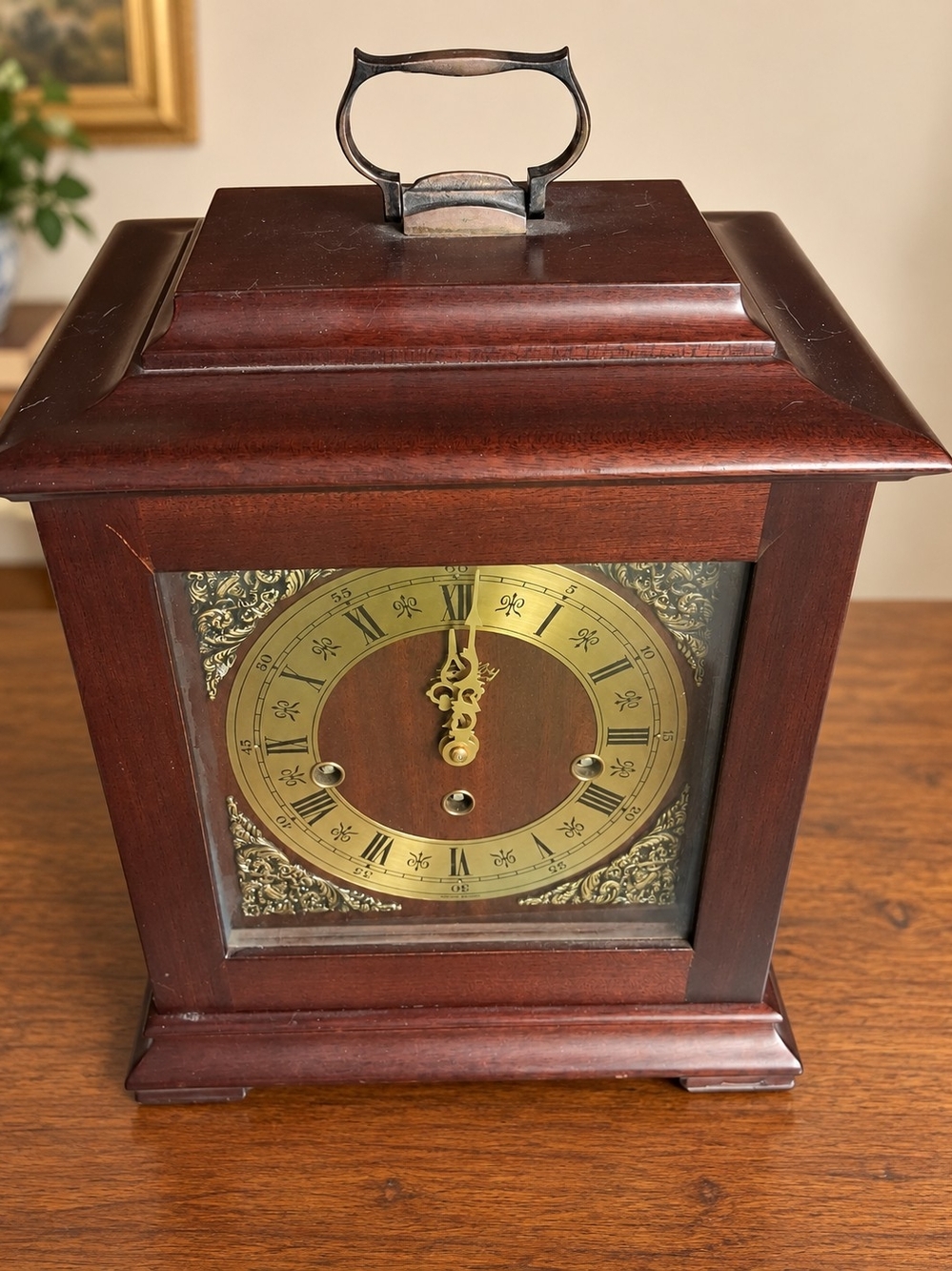 Classic Brass Dial Mantel Clock in Dark Brown For Repair